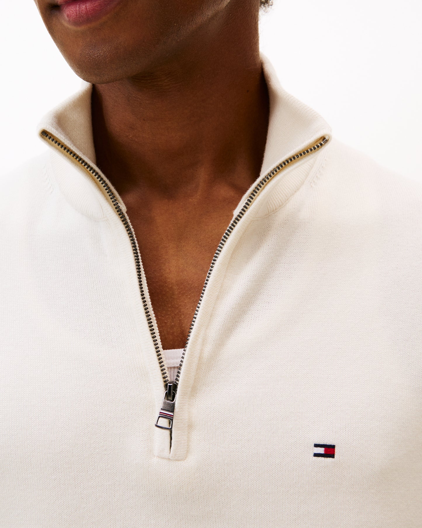 Tommy Hilfiger Essential Cotton 1/4 Zip Mock Mens Sweatshirt - Ivory Petal