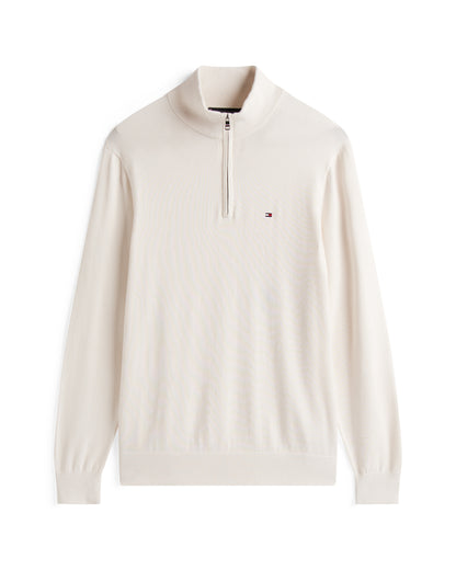 Tommy Hilfiger Essential Cotton 1/4 Zip Mock Mens Sweatshirt - Ivory Petal