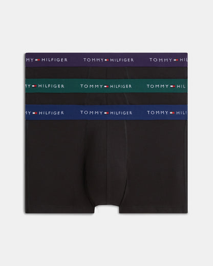 Tommy Hilfiger 3-Pack Logo Waistband Mens Trunks - Noc Purp/Orna Green/Rich Navy