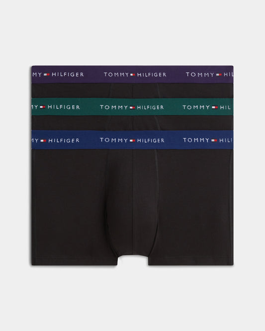 Tommy Hilfiger 3 - Pack Logo Waistband Mens Trunks - Noc Purp/Orna Green/Rich Navy | CHO | Designer Mens Underwear
