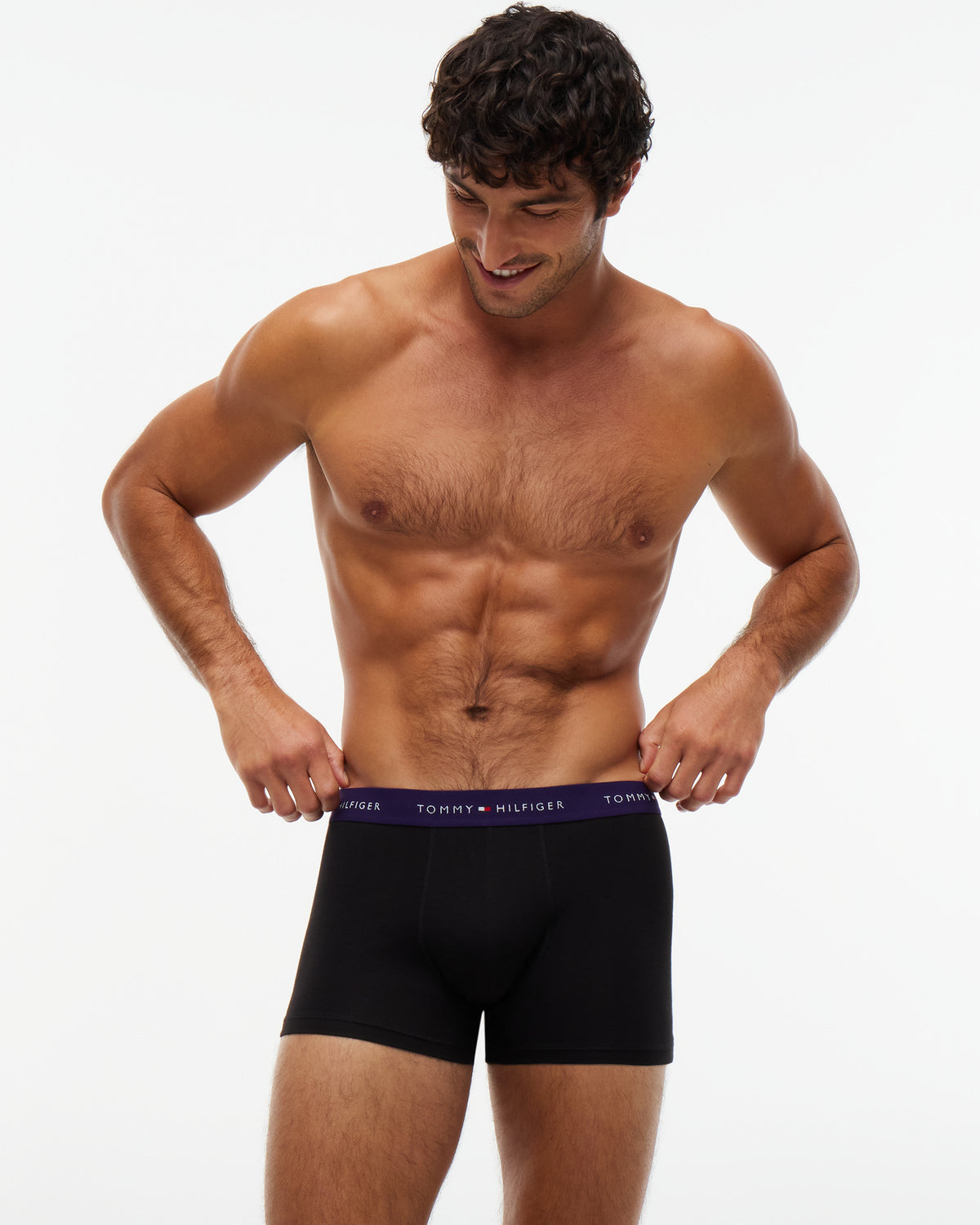 Tommy Hilfiger 3-Pack Logo Waistband Mens Trunks - Noc Purp/Orna Green/Rich Navy