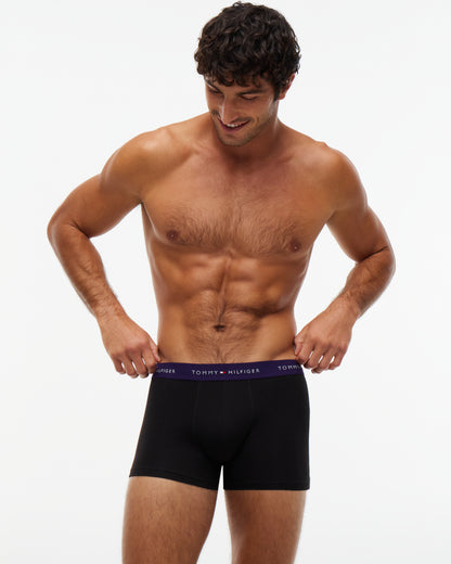 Tommy Hilfiger 3-Pack Logo Waistband Mens Trunks - Noc Purp/Orna Green/Rich Navy