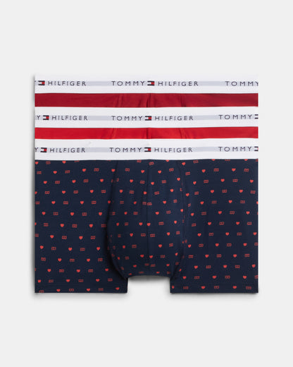 Tommy Hilfiger 3 Pack Print Mens Trunks - Raspberry Juice/Red/Heart Flag AOP