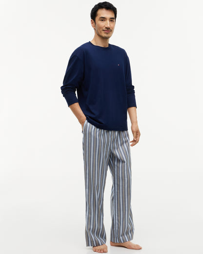 Tommy Hilfiger Woven Stripe Print Mens Pyjama Set - Carbon Navy/Herringbone Stripe