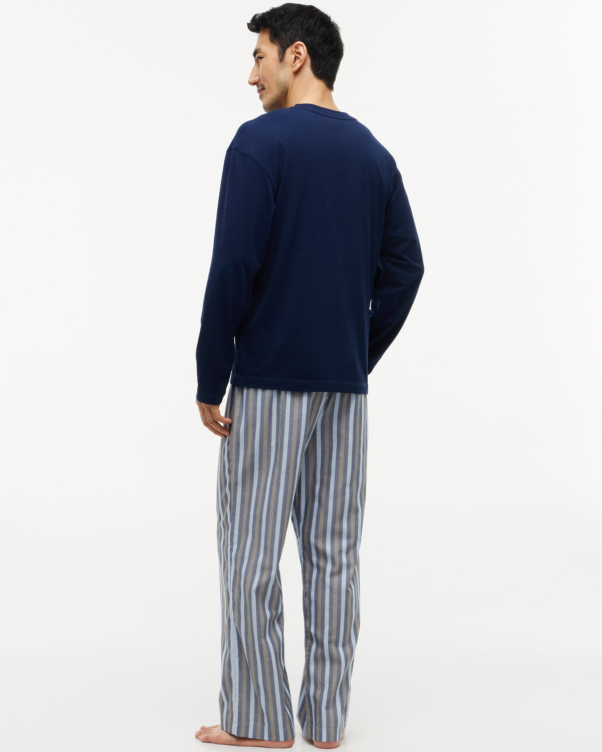 Tommy Hilfiger Woven Stripe Print Mens Pyjama Set - Carbon Navy/Herringbone Stripe