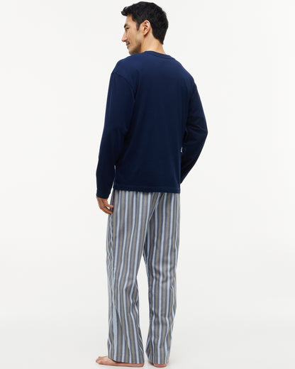 Tommy Hilfiger Woven Stripe Print Mens Pyjama Set - Carbon Navy/Herringbone Stripe