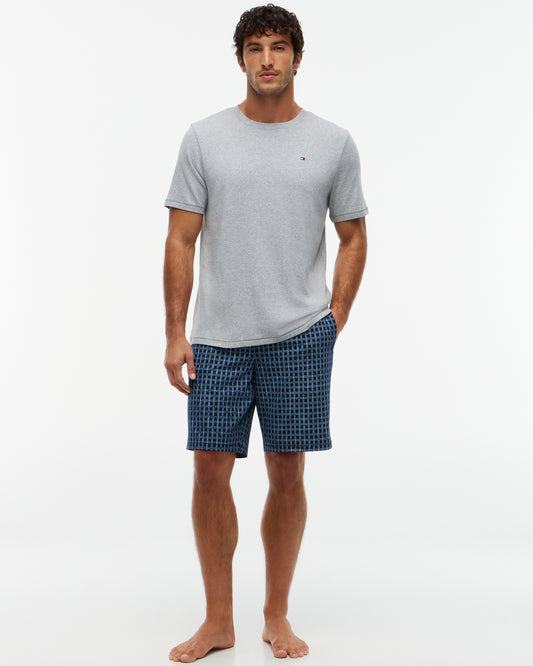 Tommy Hilfiger Short Jersey Print Mens Pyjama Set - White/Linear Flag Grid | CHO | Designer Mens Pyjamas