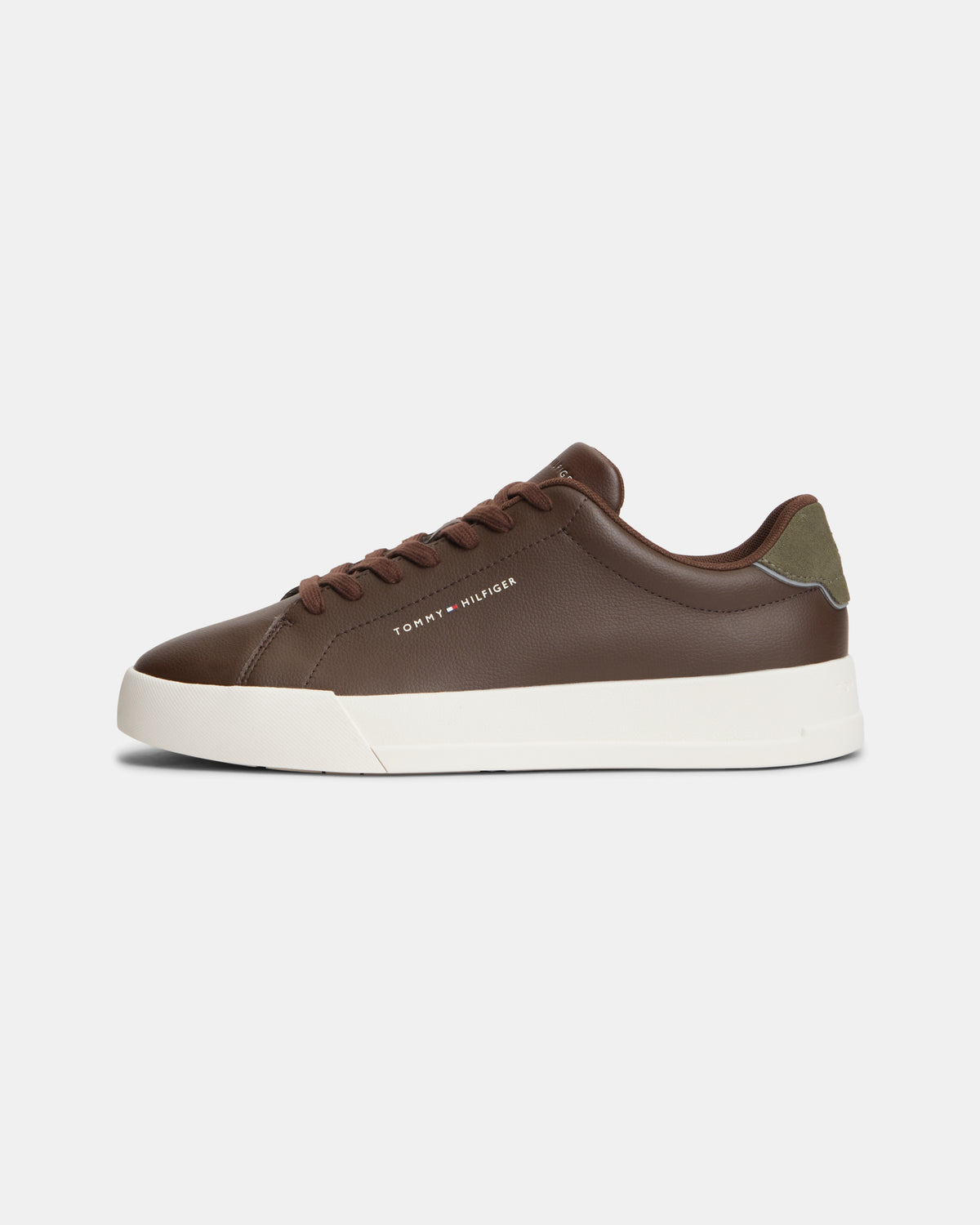 Tommy Hilfiger Court Leather Detail Mens Trainer - Cocoa/Platinum Olive