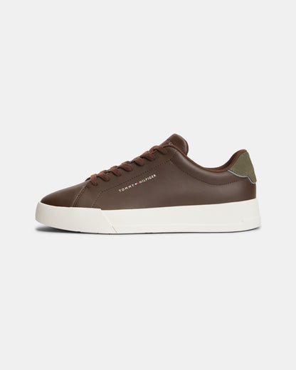 Tommy Hilfiger Court Leather Detail Mens Trainer - Cocoa/Platinum Olive