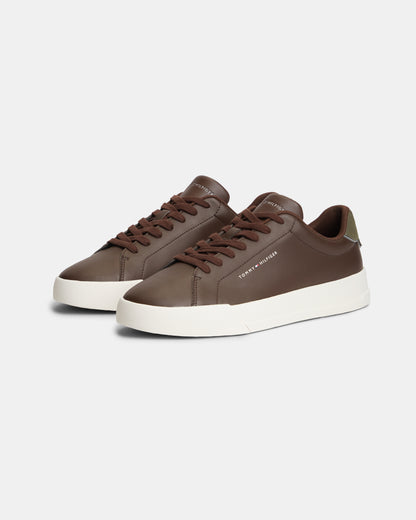 Tommy Hilfiger Court Leather Detail Mens Trainer - Cocoa/Platinum Olive