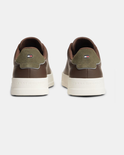 Tommy Hilfiger Court Leather Detail Mens Trainer - Cocoa/Platinum Olive