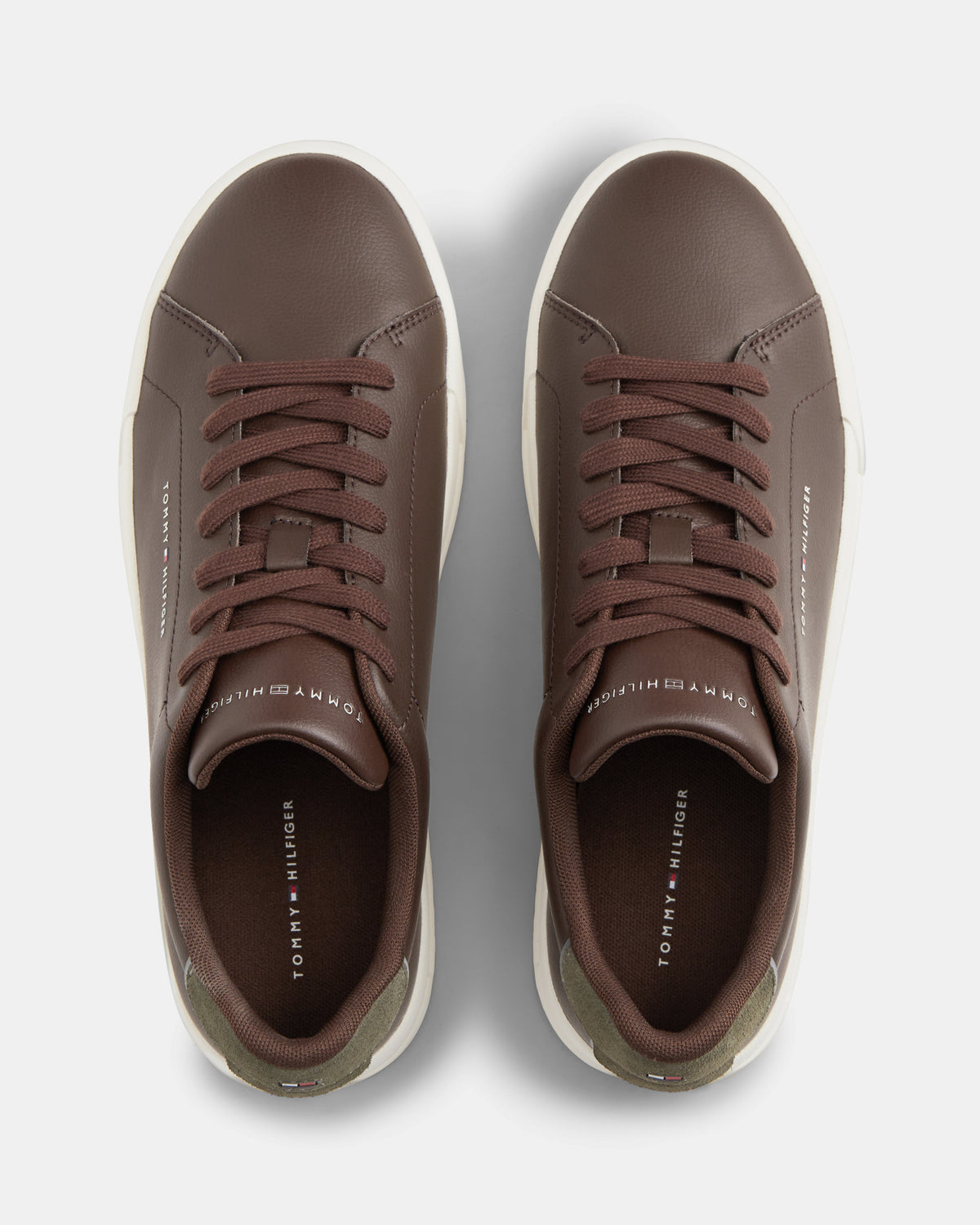Tommy Hilfiger Court Leather Detail Mens Trainer - Cocoa/Platinum Olive