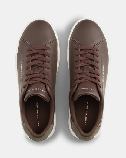 Tommy Hilfiger Court Leather Detail Mens Trainer - Cocoa/Platinum Olive