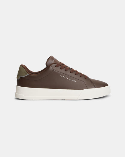 Tommy Hilfiger Court Leather Detail Mens Trainer - Cocoa/Platinum Olive