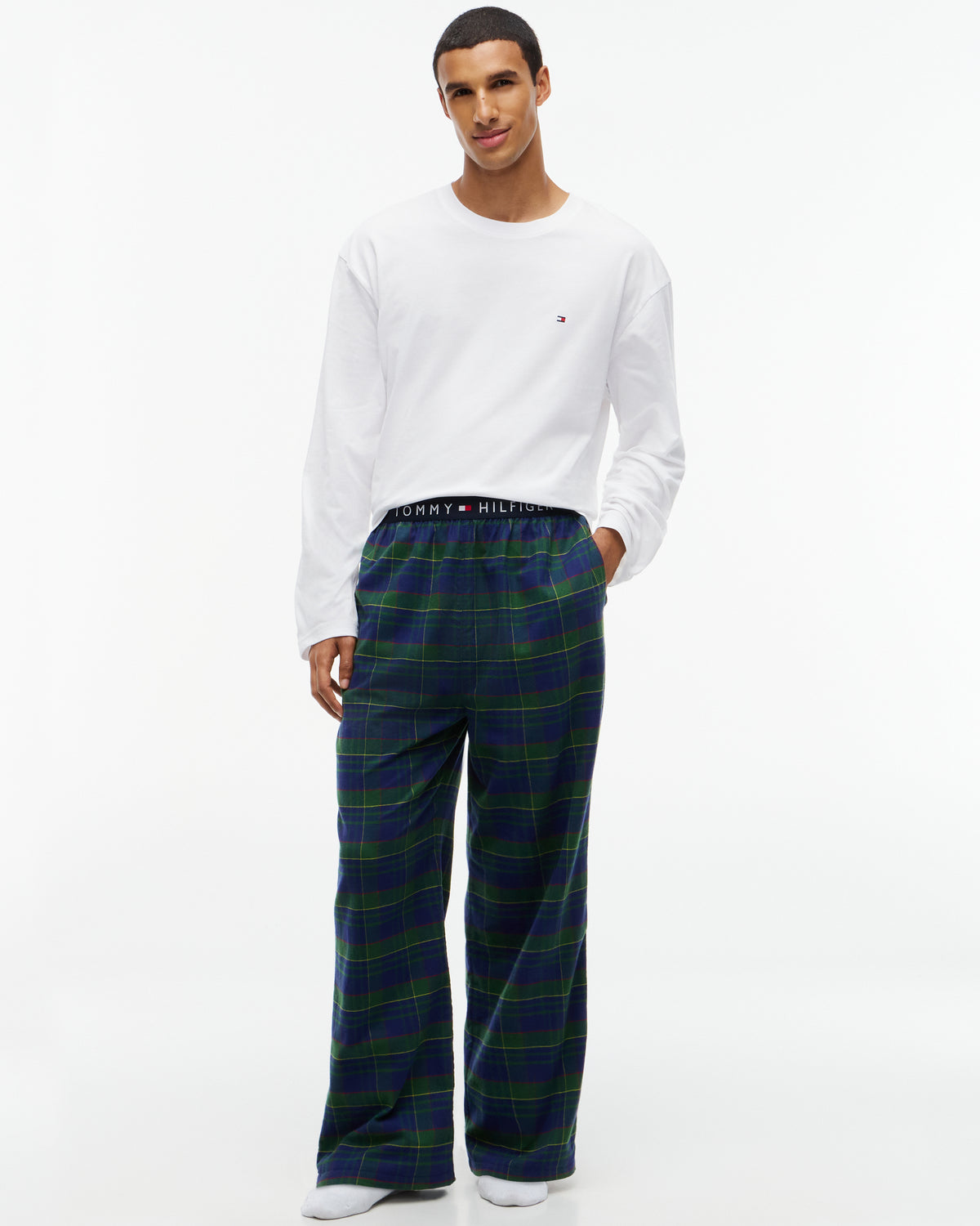 Tommy Hilfiger Flannel Waistband Mens Pyjama Pants - Buffalo Check Evergreen