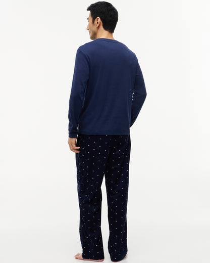 Tommy Hilfiger Long Woven Print Mens Pyjama Set - Carbon Navy/Carbon Navy Flag Aop