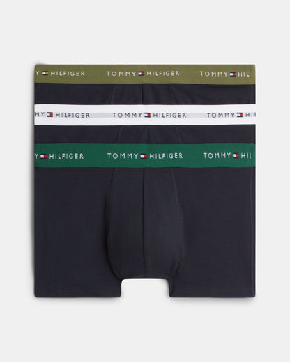 Tommy Hilfiger 3-Pack Logo Waistband Mens Trunks - White/Orna Green/Utility Olive