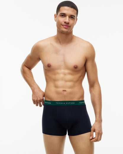 Tommy Hilfiger 3-Pack Logo Waistband Mens Trunks - White/Orna Green/Utility Olive