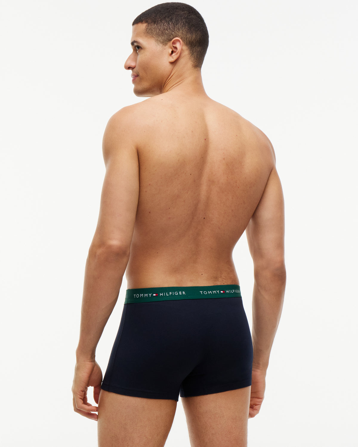 Tommy Hilfiger 3-Pack Logo Waistband Mens Trunks - White/Orna Green/Utility Olive