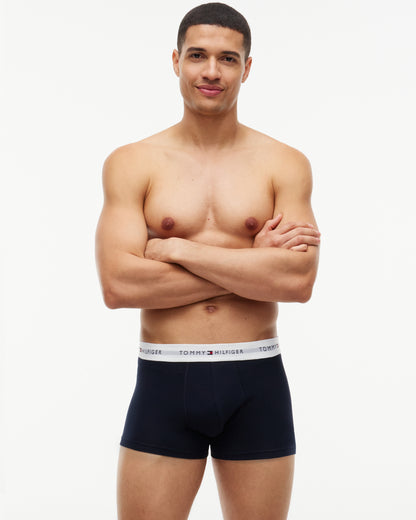 Tommy Hilfiger 3-Pack Logo Waistband Mens Trunks - White/Orna Green/Utility Olive