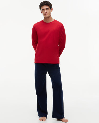 Tommy Hilfiger Long Solid Jersey Mens Pyjama Set - Medium Red/Carbon Navy