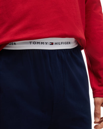 Tommy Hilfiger Long Solid Jersey Mens Pyjama Set - Medium Red/Carbon Navy
