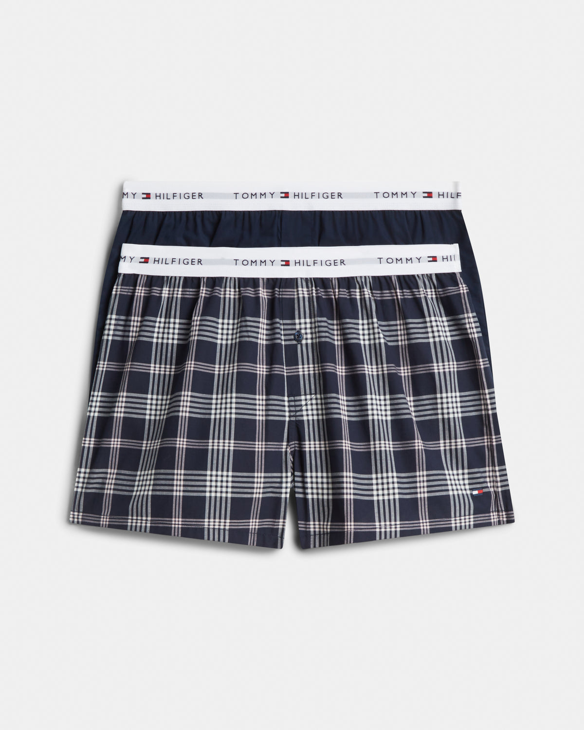 Tommy Hilfiger 2 Pack Woven Print Mens Boxers - Dark Blue Pink Check/Dark Blue