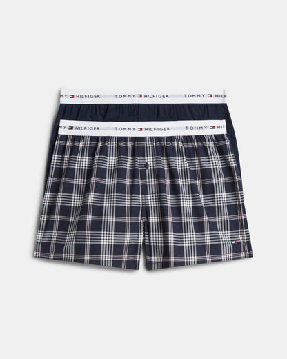 Tommy Hilfiger 2 Pack Woven Print Mens Boxers - Dark Blue Pink Check/Dark Blue