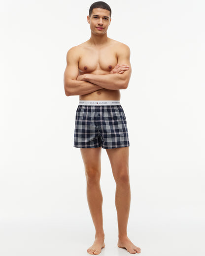 Tommy Hilfiger 2 Pack Woven Print Mens Boxers - Dark Blue Pink Check/Dark Blue