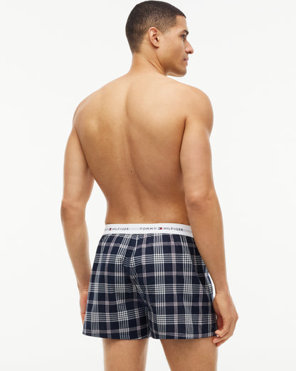 Tommy Hilfiger 2 Pack Woven Print Mens Boxers - Dark Blue Pink Check/Dark Blue
