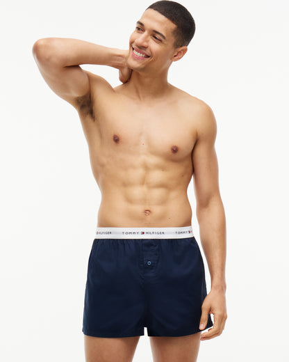 Tommy Hilfiger 2 Pack Woven Print Mens Boxers - Dark Blue Pink Check/Dark Blue