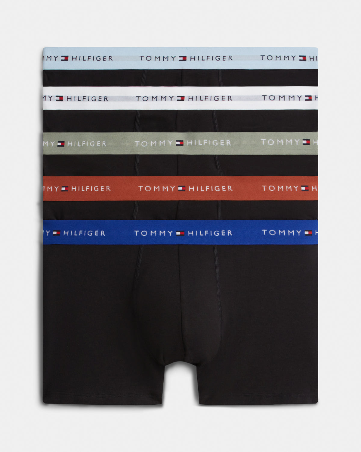 Tommy Hilfiger 5-Pack Logo Waistband Mens Trunks - Sky Blue/Terracotta/Sage/Wedge Blue/White