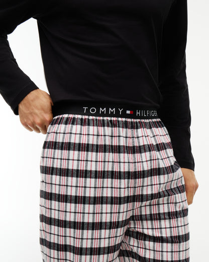 Tommy Hilfiger Jersey Top Flannel Bottom Mens Pyjama Set - Black/Black Red Plaid