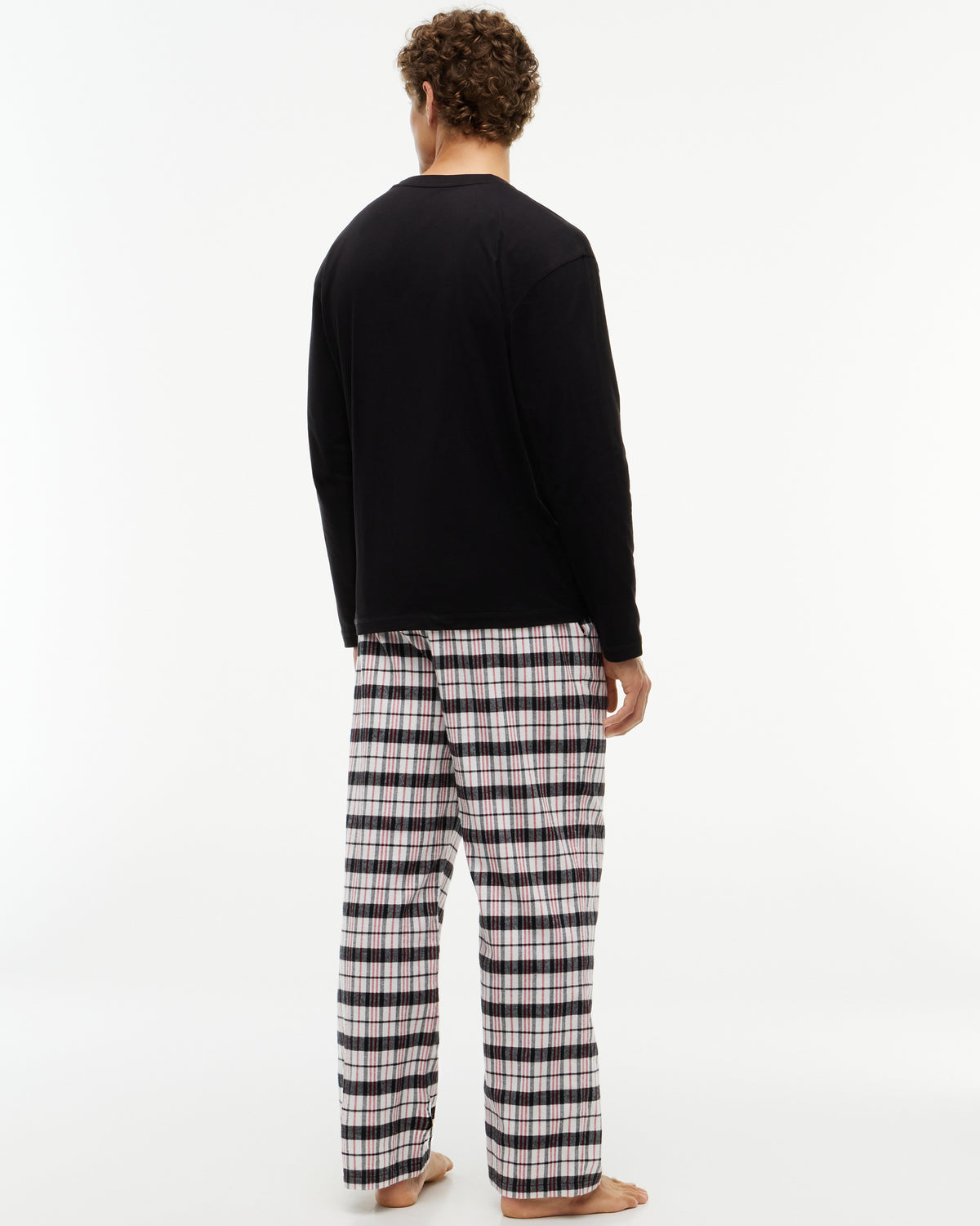 Tommy Hilfiger Jersey Top Flannel Bottom Mens Pyjama Set - Black/Black Red Plaid
