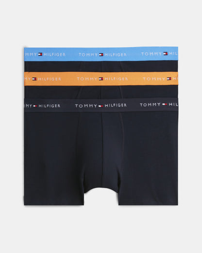 Tommy Hilfiger 3-Pack Logo Waistband Mens Trunks - Autumn Orange/Navy Blue/Blue Spell