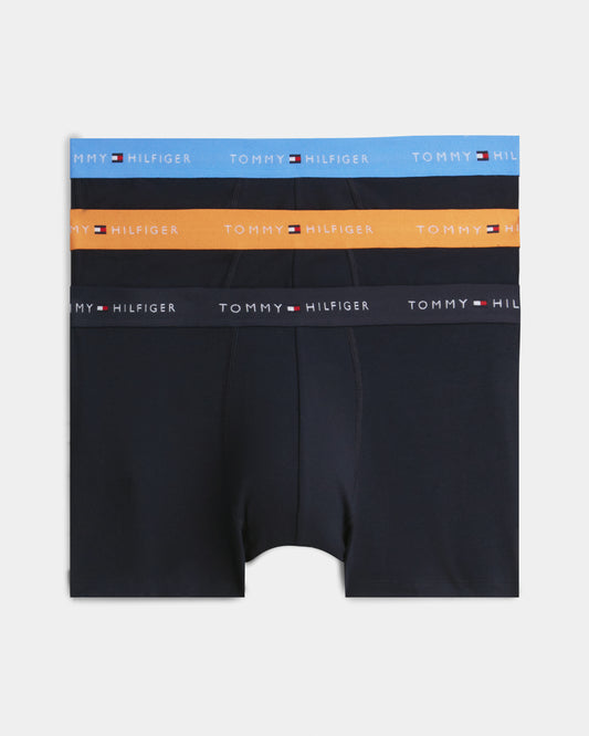 Tommy Hilfiger 3 - Pack Logo Waistband Mens Trunks - Autumn Orange/Navy Blue/Blue Spell | CHO | Designer Mens Underwear