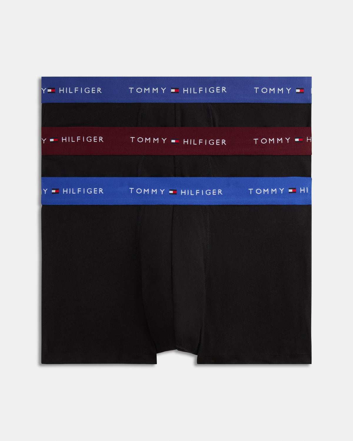 Tommy Hilfiger 3-Pack Logo Waistband Mens Trunks - Opulent Blue/Burgundy/Ancient Blue