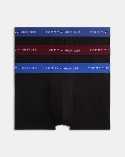 Tommy Hilfiger 3-Pack Logo Waistband Mens Trunks - Opulent Blue/Burgundy/Ancient Blue