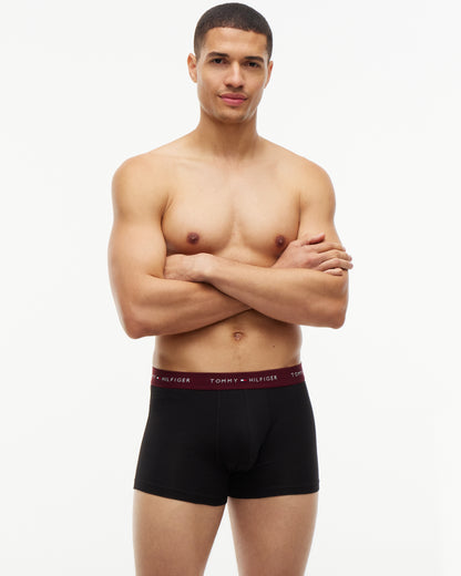 Tommy Hilfiger 3-Pack Logo Waistband Mens Trunks - Opulent Blue/Burgundy/Ancient Blue