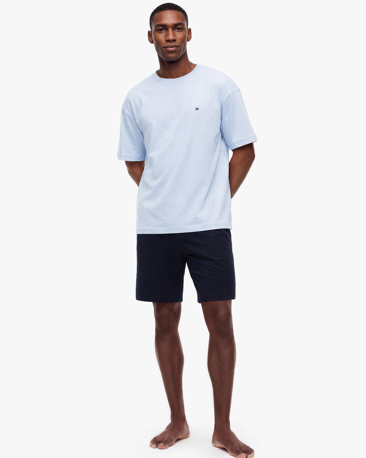 Tommy Hilfiger Jersey Short Mens Pyjama Set - Breezy Blue/Navy Blue