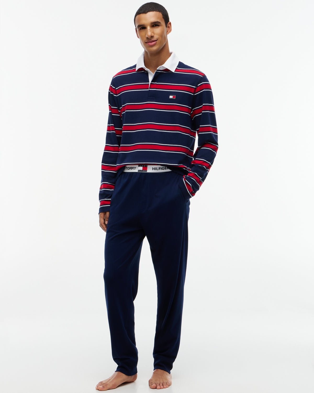 Tommy Hilfiger Long Rugby Mens Pyjama Set - RWB Stripe/Carbon Navy