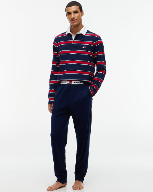 Tommy Hilfiger Long Rugby Mens Pyjama Set - RWB Stripe/Carbon Navy | CHO | Designer Mens Pyjamas