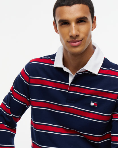Tommy Hilfiger Long Rugby Mens Pyjama Set - RWB Stripe/Carbon Navy