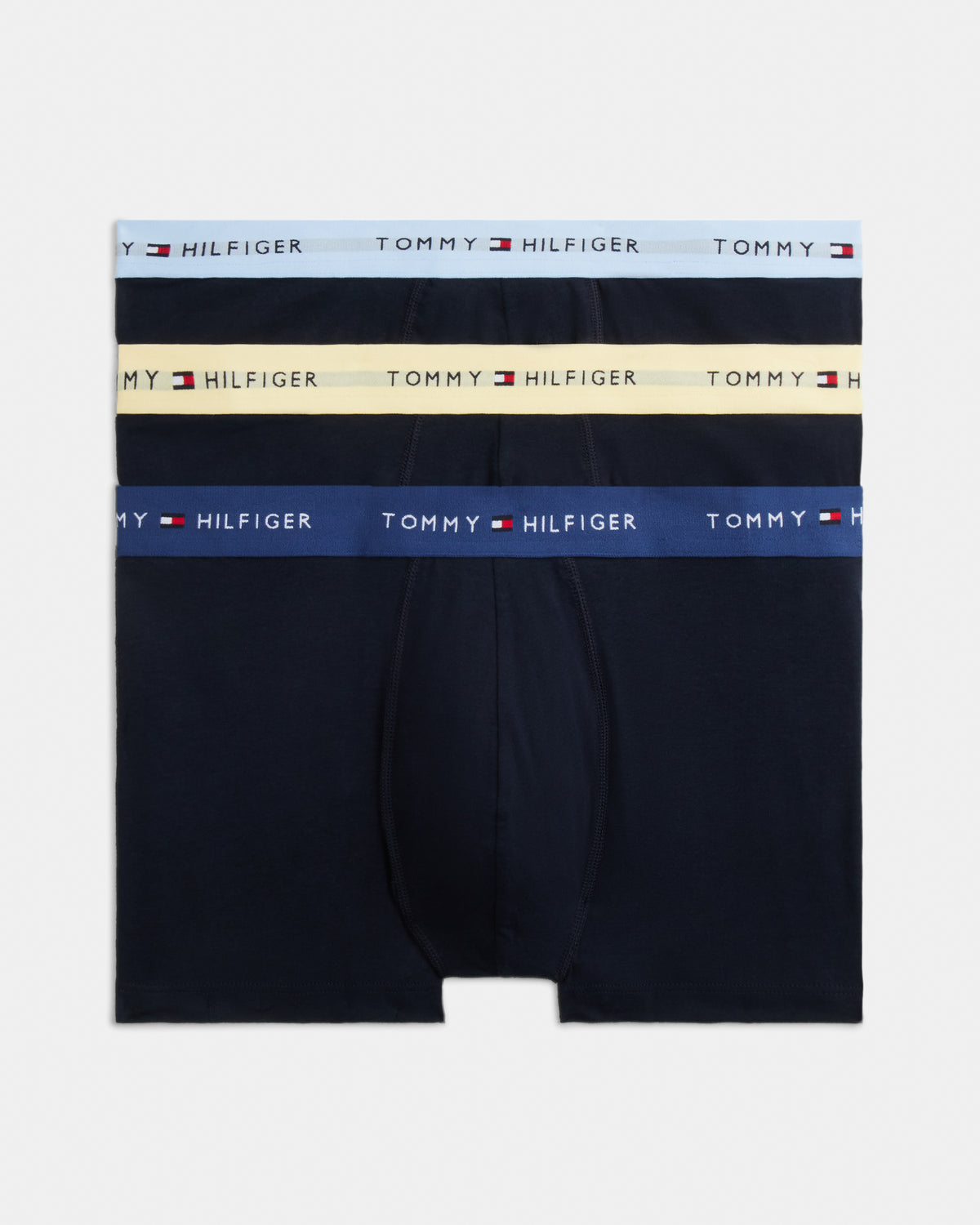 Tommy Hilfiger 3-Pack Logo Waistband Mens Trunks - Light Daffodil/Blue Jean/Chambray Blue
