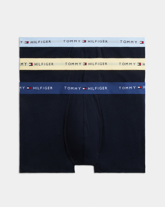 Tommy Hilfiger 3 - Pack Logo Waistband Mens Trunks - Light Daffodil/Blue Jean/Chambray Blue | CHO | Designer Mens Underwear