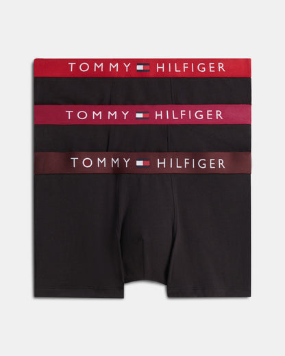Tommy Hilfiger 3 Pack Waistband Mens Trunks - Medium Red/Raspberry Juice/Burgundy