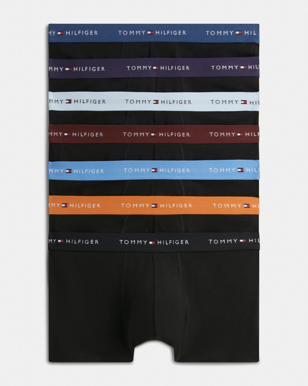 Tommy Hilfiger 7-Pack Logo Waistband Mens Trunks - Opulent Blue/Sky Blue/Noct Purple/Orange/Burgundy/Black/Blue Spell