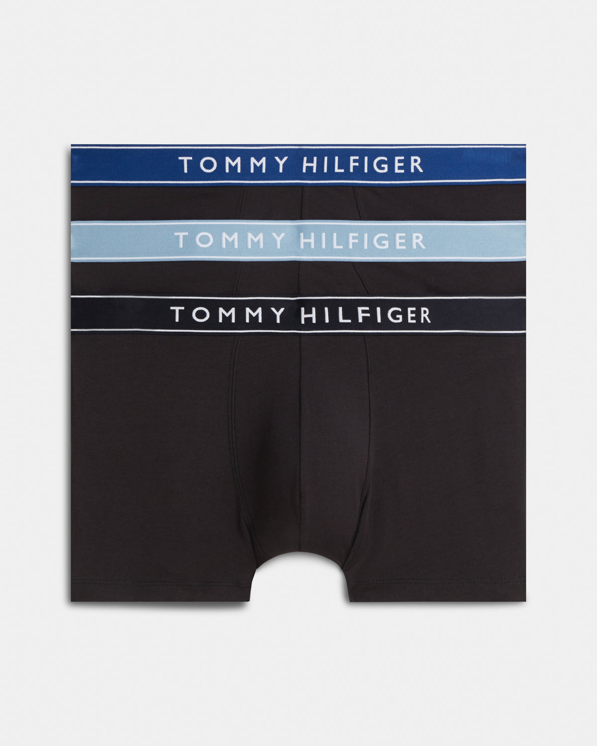 Tommy Hilfiger 3 Pack Waistband Logo Mens Trunks - Navy Blue/Opulent Blue/Brisk Blue