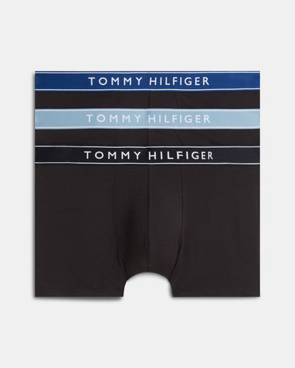 Tommy Hilfiger 3 Pack Waistband Logo Mens Trunks - Navy Blue/Opulent Blue/Brisk Blue