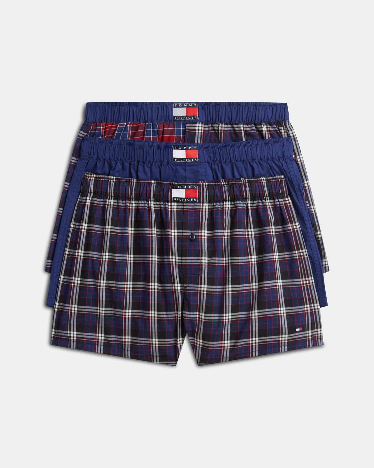 Tommy Hilfiger 3 Pack Woven Print Mens Boxers - Navy Plaid/Blue Ink/Red Plaid